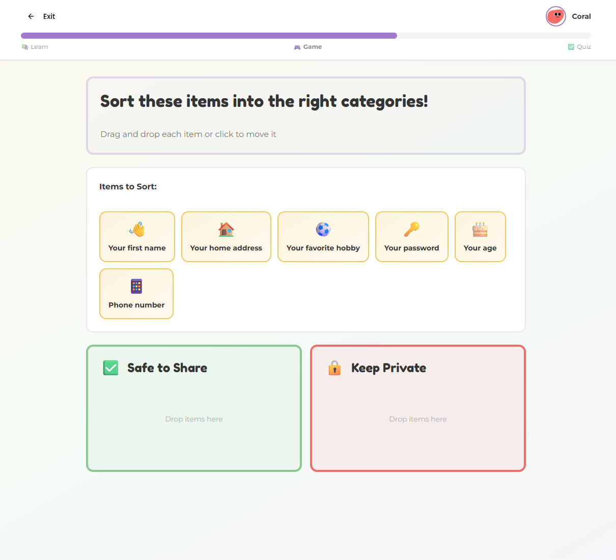 Digital Safety Sorting Game